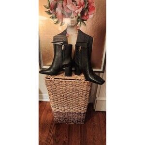 MANGO Guindo Square Toe Leather Boots in Black EUR size 37/US Size 6.5